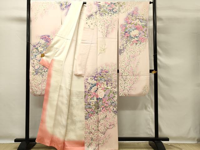 平和屋着物■豪華振袖　駒刺繍　花車文　牡丹　暈し染め　銀彩　正絹　逸品　DABG4249qp