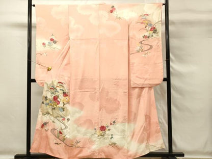 平和屋着物■小振袖　二尺袖　総刺繍　風景花文　暈し染め　金糸　正絹　逸品　DABG4263qp