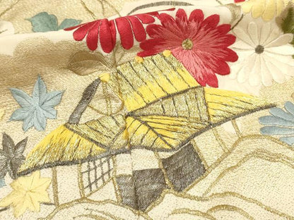 平和屋着物■小振袖　二尺袖　総刺繍　風景花文　暈し染め　金糸　正絹　逸品　DABG4263qp
