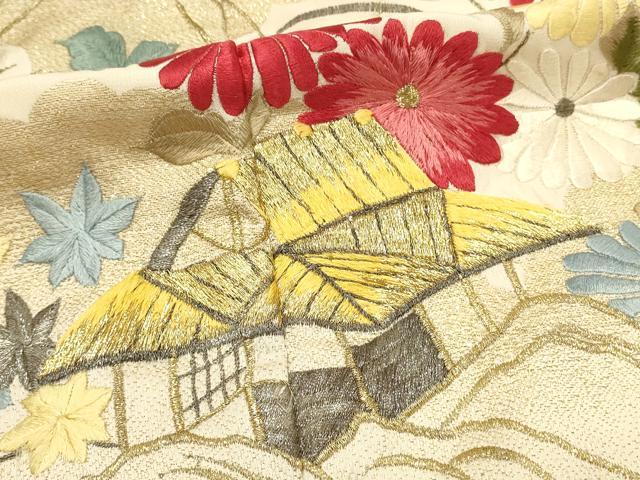 平和屋着物■小振袖　二尺袖　総刺繍　風景花文　暈し染め　金糸　正絹　逸品　DABG4263qp