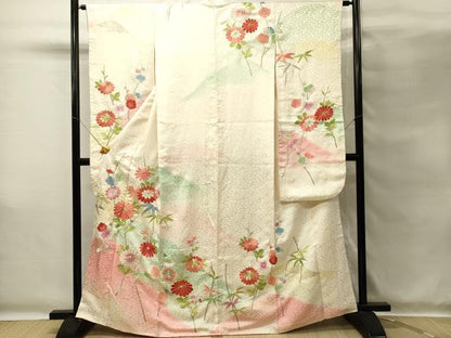 平和屋着物■豪華振袖　総刺繍　駒刺繍　枝花文　菊　暈し染め　金銀糸　正絹　逸品　DABG4264qp