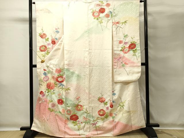 平和屋着物■豪華振袖　総刺繍　駒刺繍　枝花文　菊　暈し染め　金銀糸　正絹　逸品　DABG4264qp