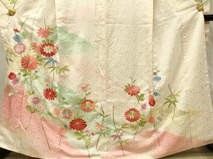 平和屋着物■豪華振袖　総刺繍　駒刺繍　枝花文　菊　暈し染め　金銀糸　正絹　逸品　DABG4264qp