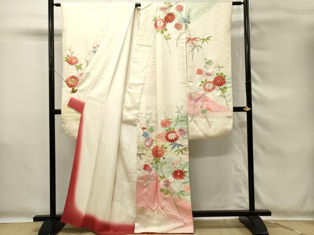 平和屋着物■豪華振袖　総刺繍　駒刺繍　枝花文　菊　暈し染め　金銀糸　正絹　逸品　DABG4264qp