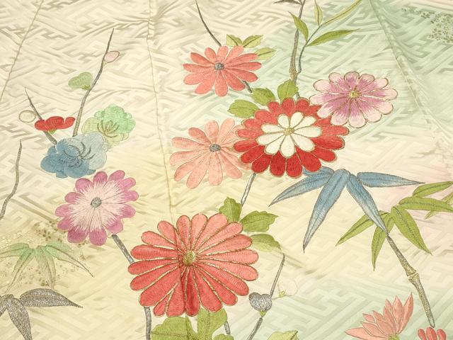 平和屋着物■豪華振袖　総刺繍　駒刺繍　枝花文　菊　暈し染め　金銀糸　正絹　逸品　DABG4264qp
