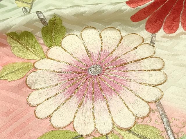 平和屋着物■豪華振袖　総刺繍　駒刺繍　枝花文　菊　暈し染め　金銀糸　正絹　逸品　DABG4264qp