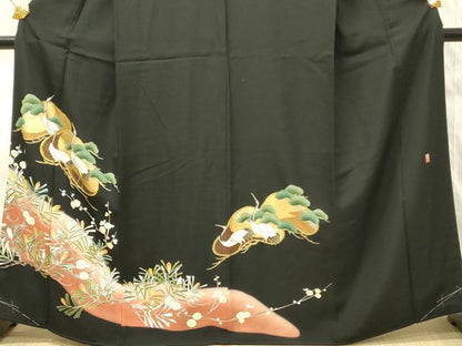 平和屋着物■豪華黒留袖　駒刺繍　万寿染　群鶴　枝松　暈し染め　金彩　正絹　逸品　DABG4265qp