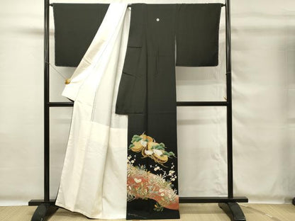 平和屋着物■豪華黒留袖　駒刺繍　万寿染　群鶴　枝松　暈し染め　金彩　正絹　逸品　DABG4265qp