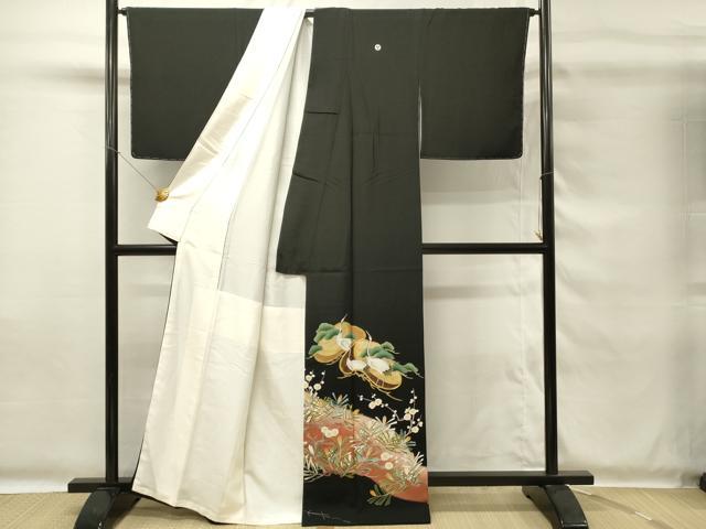 平和屋着物■豪華黒留袖　駒刺繍　万寿染　群鶴　枝松　暈し染め　金彩　正絹　逸品　DABG4265qp