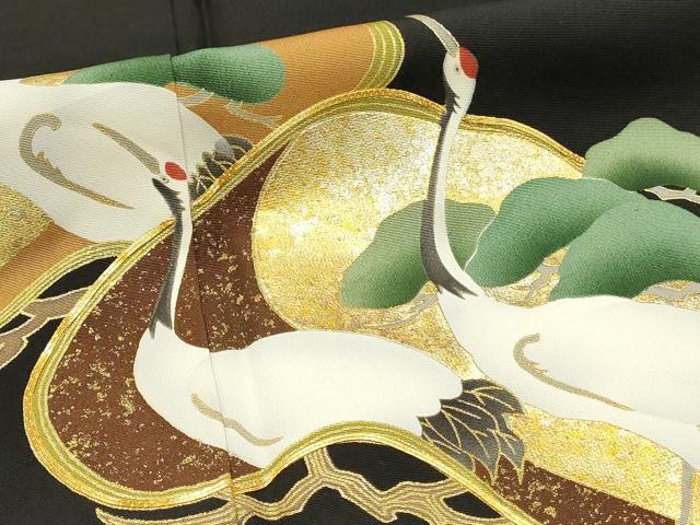 平和屋着物■豪華黒留袖　駒刺繍　万寿染　群鶴　枝松　暈し染め　金彩　正絹　逸品　DABG4265qp