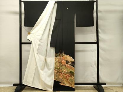 平和屋着物■豪華黒留袖　山車　風景花松文　暈し染め　金彩　正絹　逸品　DABG4266qp