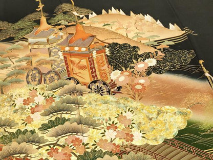 平和屋着物■豪華黒留袖　山車　風景花松文　暈し染め　金彩　正絹　逸品　DABG4266qp