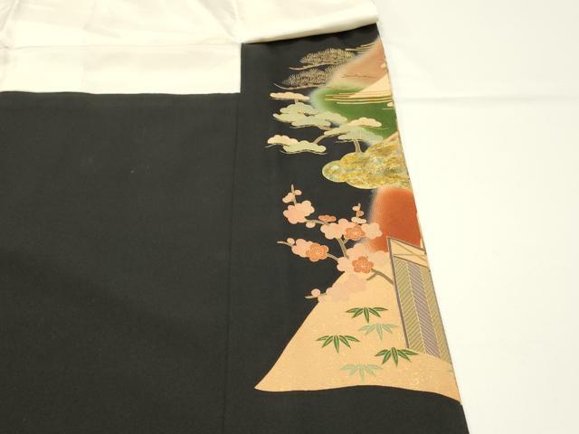 平和屋着物■豪華黒留袖　山車　風景花松文　暈し染め　金彩　正絹　逸品　DABG4266qp