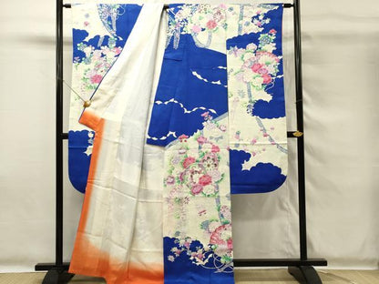 平和屋着物■豪華振袖　駒刺繍　片輪車花文　牡丹　銀彩　正絹　逸品　DABG4269qp