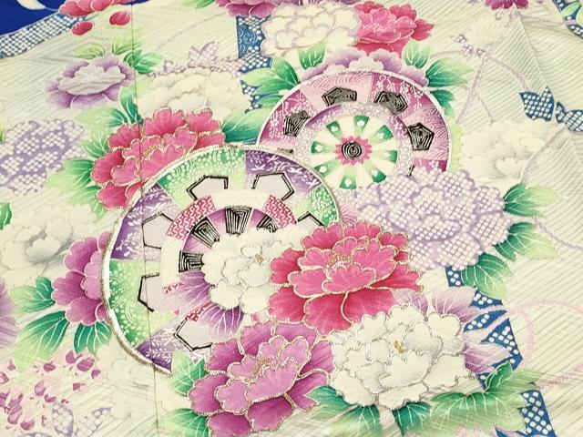 平和屋着物■豪華振袖　駒刺繍　片輪車花文　牡丹　銀彩　正絹　逸品　DABG4269qp