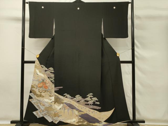 平和屋着物■豪華黒留袖　刺繍　飛鶴花車文　松竹梅　金彩　正絹　逸品　DABG4280qp