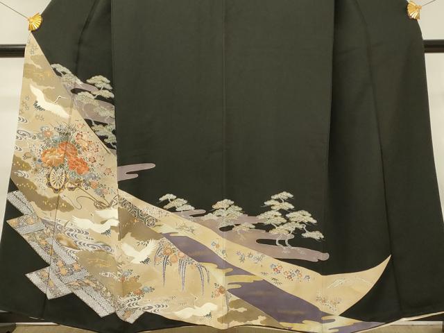 平和屋着物■豪華黒留袖　刺繍　飛鶴花車文　松竹梅　金彩　正絹　逸品　DABG4280qp