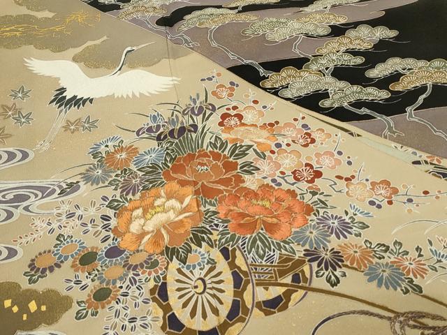 平和屋着物■豪華黒留袖　刺繍　飛鶴花車文　松竹梅　金彩　正絹　逸品　DABG4280qp