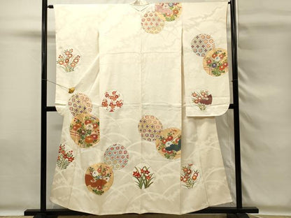 平和屋着物■小振袖　二尺袖　駒刺繍　花丸文　菊　金彩　正絹　逸品　DABG4294qp