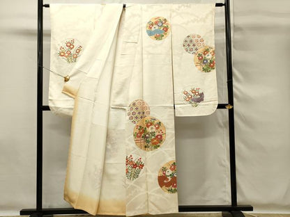 平和屋着物■小振袖　二尺袖　駒刺繍　花丸文　菊　金彩　正絹　逸品　DABG4294qp