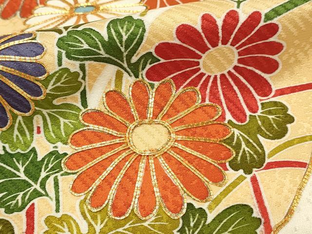 平和屋着物■小振袖　二尺袖　駒刺繍　花丸文　菊　金彩　正絹　逸品　DABG4294qp
