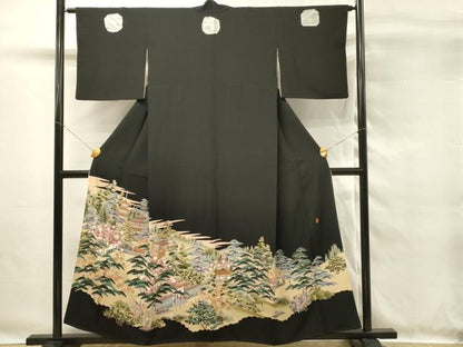 平和屋着物■豪華黒留袖　作家物　風景花松文　やまと誂製　正絹　逸品　未使用　DABG4303qp