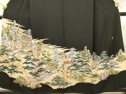 平和屋着物■豪華黒留袖　作家物　風景花松文　やまと誂製　正絹　逸品　未使用　DABG4303qp