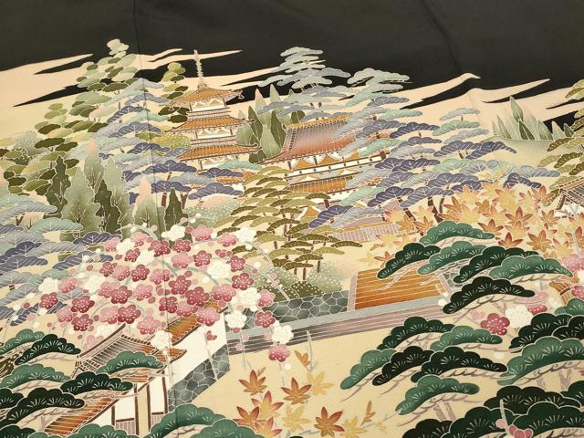平和屋着物■豪華黒留袖　作家物　風景花松文　やまと誂製　正絹　逸品　未使用　DABG4303qp