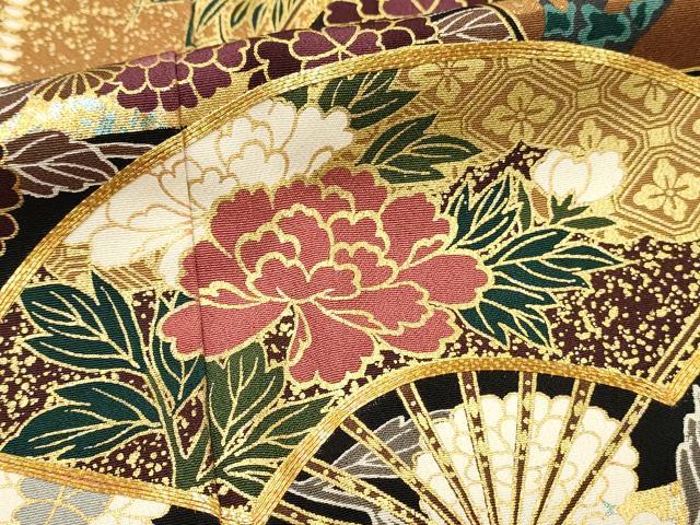 平和屋着物■豪華黒留袖　駒刺繍　扇面花文　金彩　正絹　逸品　DABG4313qp