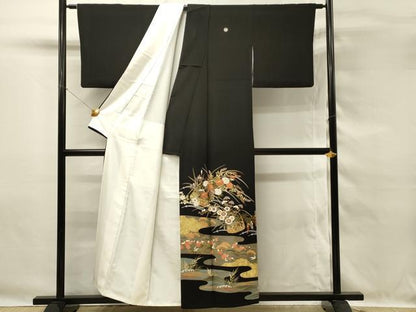 平和屋着物■豪華黒留袖　駒刺繍　花籠文　松竹梅　金彩　正絹　逸品　DABG4314qp