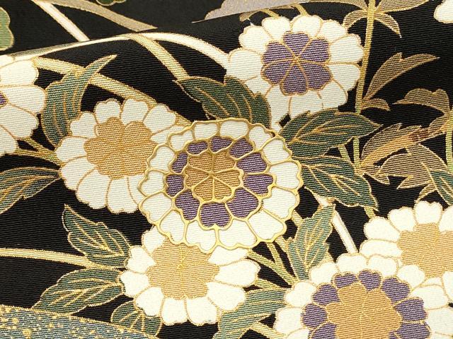 平和屋着物■豪華黒留袖　駒刺繍　花籠文　松竹梅　金彩　正絹　逸品　DABG4314qp