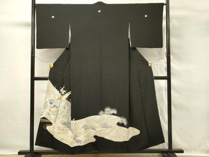 平和屋着物■豪華黒留袖　総刺繍　尾長鳥　枝梅　枝松　金銀糸　正絹　逸品　DABG4315qp