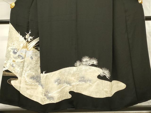平和屋着物■豪華黒留袖　総刺繍　尾長鳥　枝梅　枝松　金銀糸　正絹　逸品　DABG4315qp