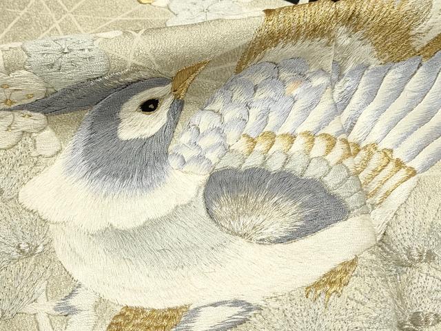 平和屋着物■豪華黒留袖　総刺繍　尾長鳥　枝梅　枝松　金銀糸　正絹　逸品　DABG4315qp