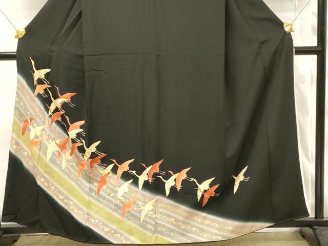 平和屋着物■豪華黒留袖　駒刺繍　飛鶴文　暈し染め　金彩　正絹　逸品　DABG4316qp