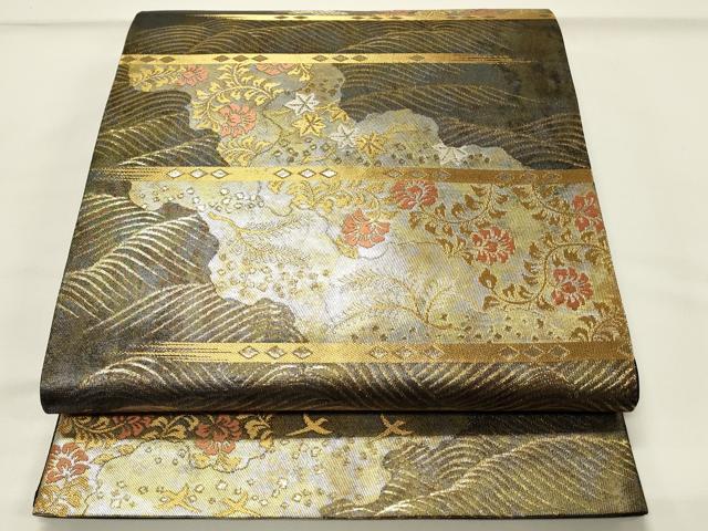 平和屋着物◎六通柄袋帯　唐織　横段更紗花文　金銀糸　引箔　正絹　逸品　DABG4332qp