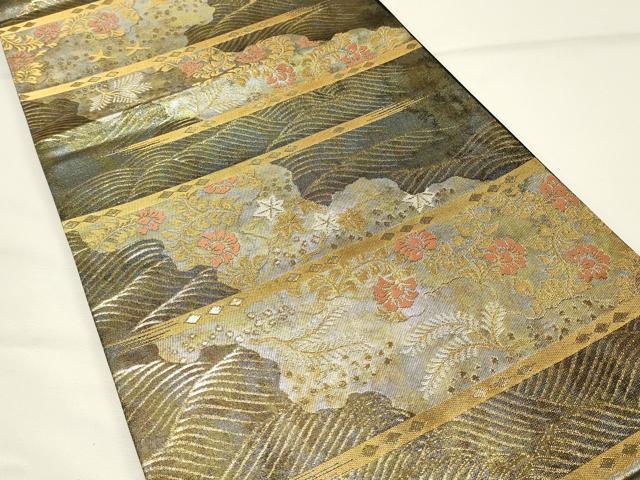 平和屋着物◎六通柄袋帯　唐織　横段更紗花文　金銀糸　引箔　正絹　逸品　DABG4332qp