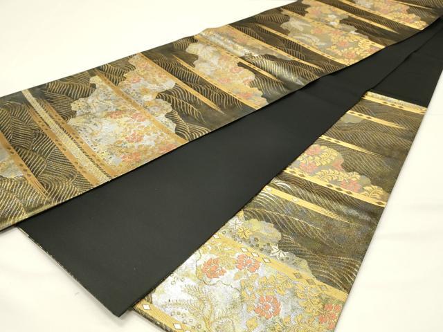 平和屋着物◎六通柄袋帯　唐織　横段更紗花文　金銀糸　引箔　正絹　逸品　DABG4332qp