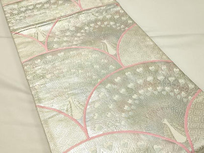 平和屋着物◎佐賀錦　六通柄袋帯　唐織　青海波孔雀文　銀糸　正絹　逸品　DABG4341qp