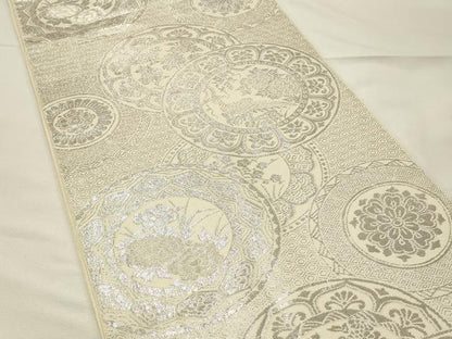 平和屋着物◎六通柄　本袋帯　絵皿花鳥文　純銀箔　正絹　逸品　DABG4427qp