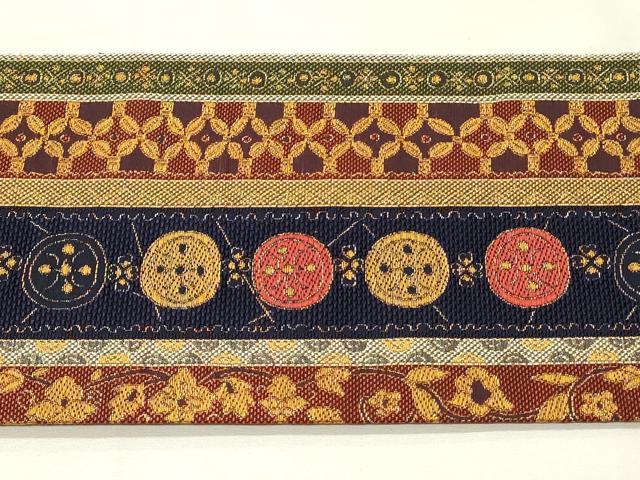 平和屋着物◎本場筑前博多織　八寸名古屋帯　花唐草間道　金糸　正絹　逸品　DABG4437qp