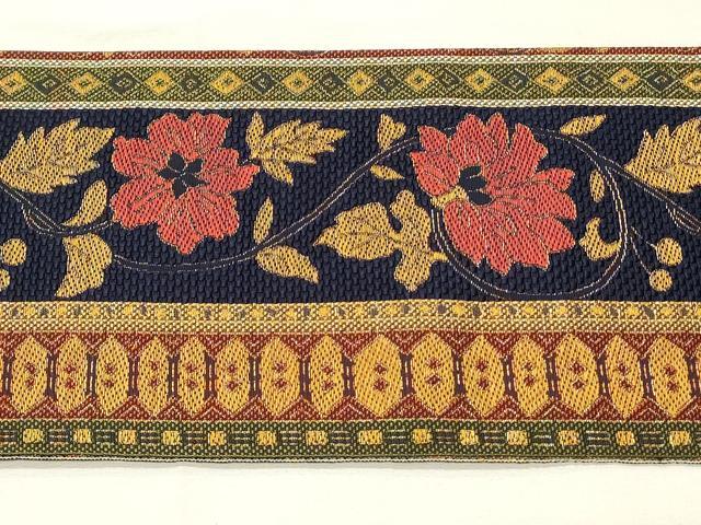 平和屋着物◎本場筑前博多織　八寸名古屋帯　花唐草間道　金糸　正絹　逸品　DABG4437qp