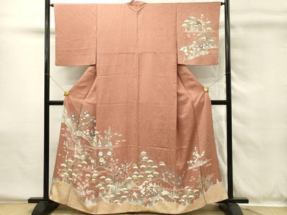 平和屋着物●友禅作家の巨匠　浅井青仁　訪問着　風景花文　松竹梅　暈し染め　金銀彩　正絹　逸品　DABG4500qp