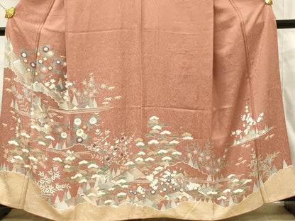 平和屋着物●友禅作家の巨匠　浅井青仁　訪問着　風景花文　松竹梅　暈し染め　金銀彩　正絹　逸品　DABG4500qp