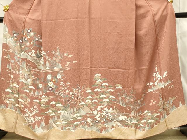 平和屋着物●友禅作家の巨匠　浅井青仁　訪問着　風景花文　松竹梅　暈し染め　金銀彩　正絹　逸品　DABG4500qp