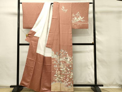 平和屋着物●友禅作家の巨匠　浅井青仁　訪問着　風景花文　松竹梅　暈し染め　金銀彩　正絹　逸品　DABG4500qp