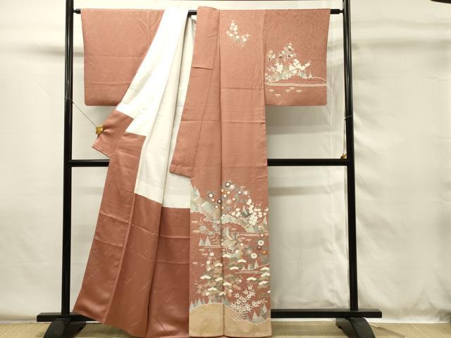 平和屋着物●友禅作家の巨匠　浅井青仁　訪問着　風景花文　松竹梅　暈し染め　金銀彩　正絹　逸品　DABG4500qp