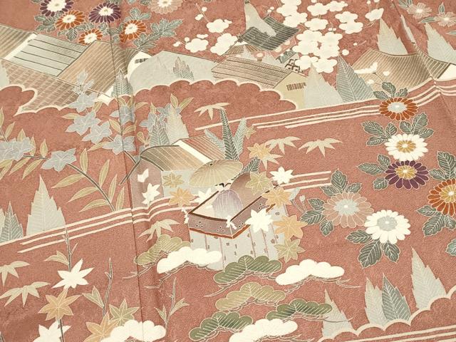 平和屋着物●友禅作家の巨匠　浅井青仁　訪問着　風景花文　松竹梅　暈し染め　金銀彩　正絹　逸品　DABG4500qp