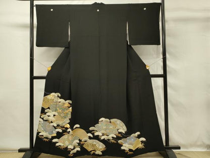 平和屋着物■豪華黒留袖　駒刺繍　地紙鳳凰花文　金彩　正絹　逸品　DABG4511qp