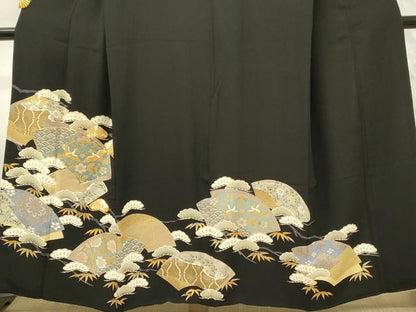 平和屋着物■豪華黒留袖　駒刺繍　地紙鳳凰花文　金彩　正絹　逸品　DABG4511qp